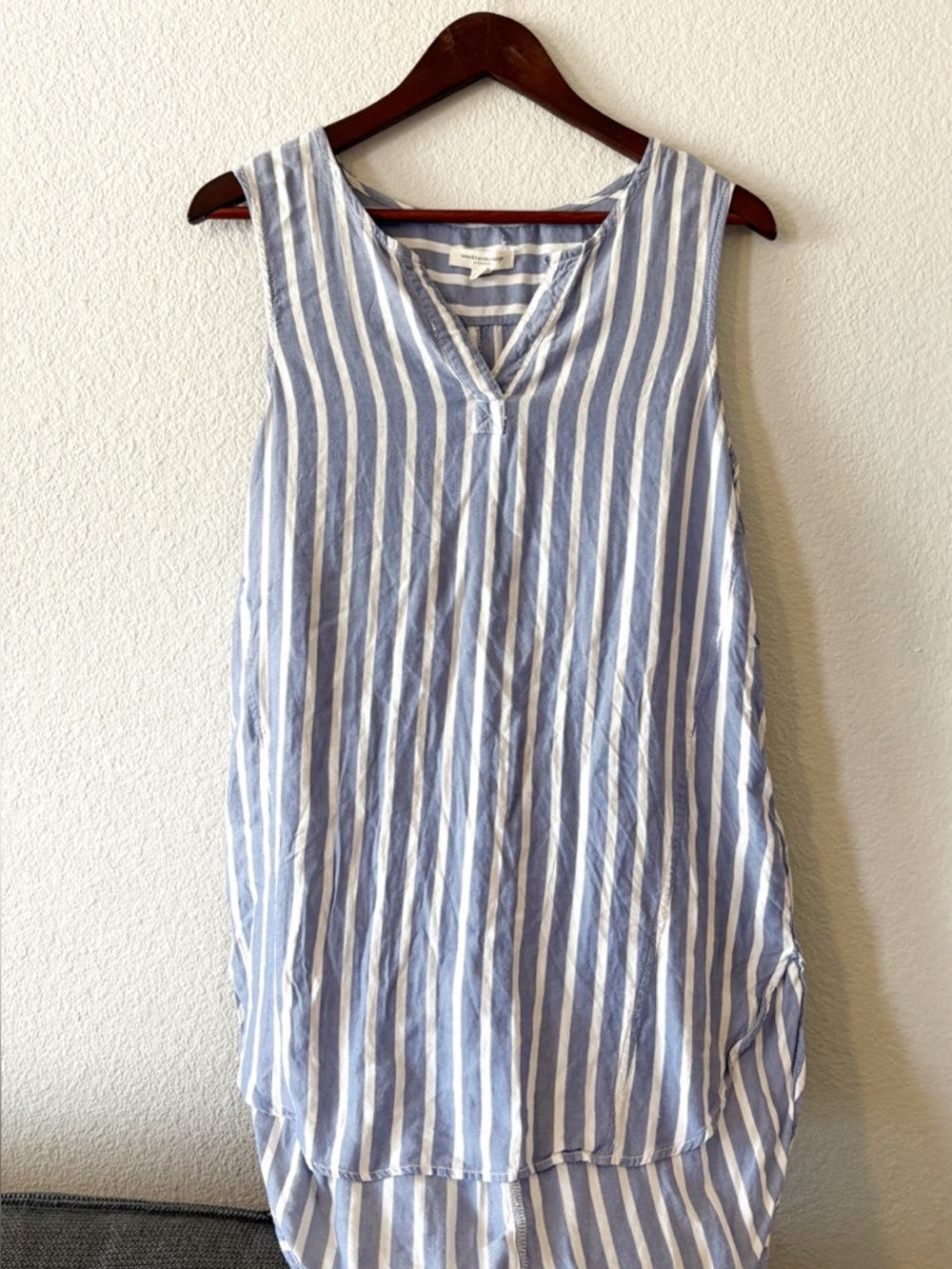 beachlunchlounge Blue and White Vertical Stripe Sleeveless Tunic